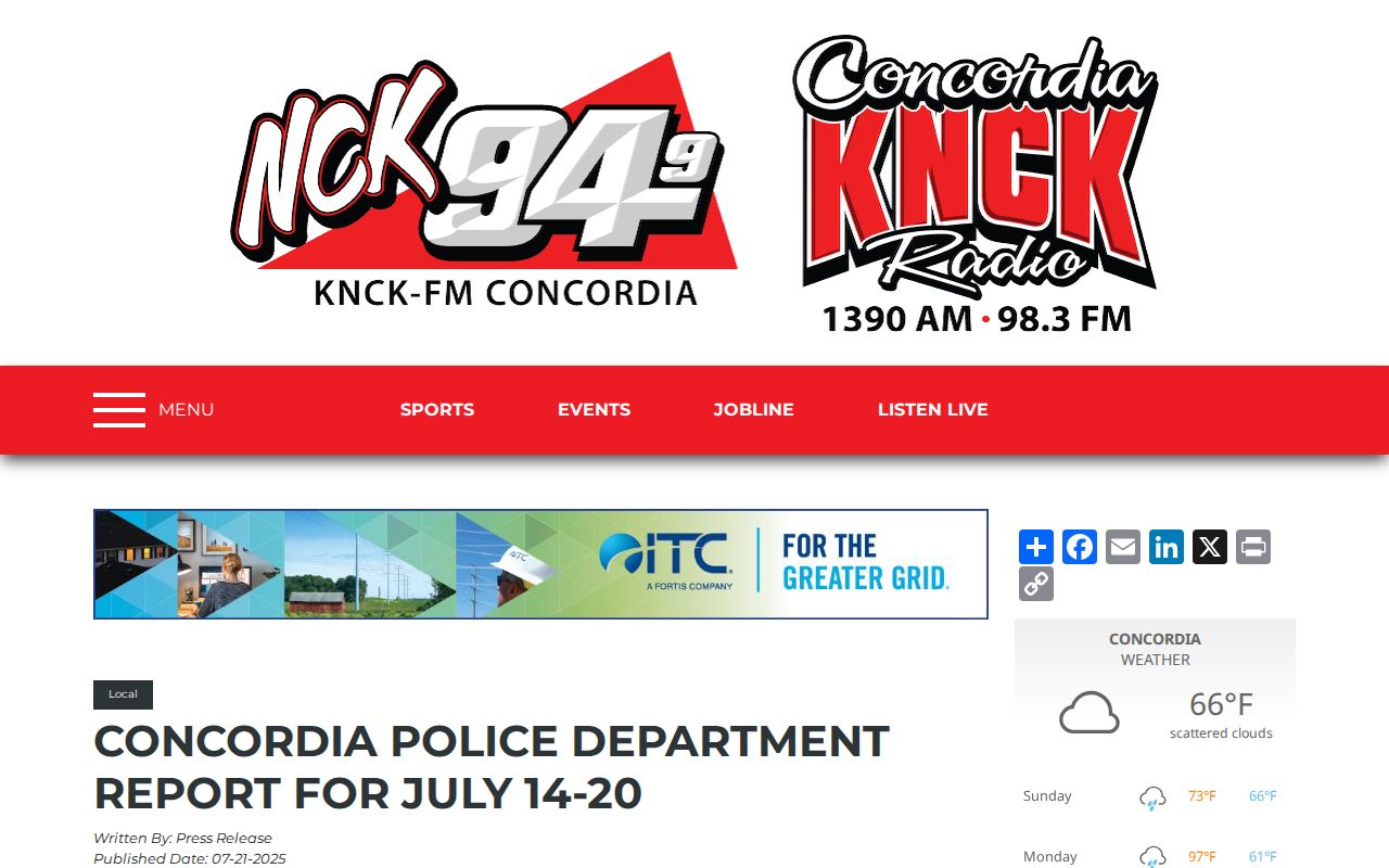 NCKToday Concordia Police Department weekly report page
